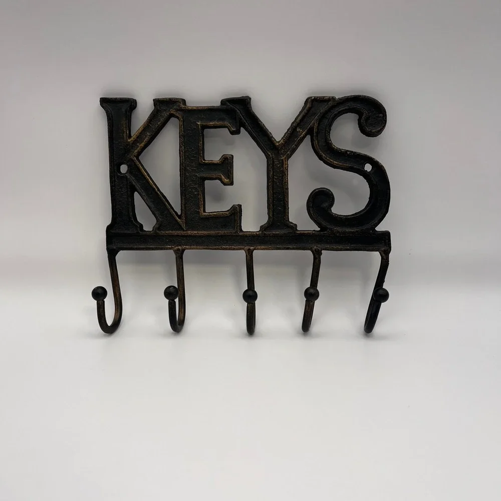 Rustic Cast Iron KEYS Wall Mount Key‎ Holder Organizer 5 Hooks Vintage Decor